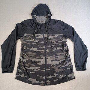 Travis Mathew Men's XL Mosquito Mayhem Windbreaker Gray Camo Hooded Golf Jacket
